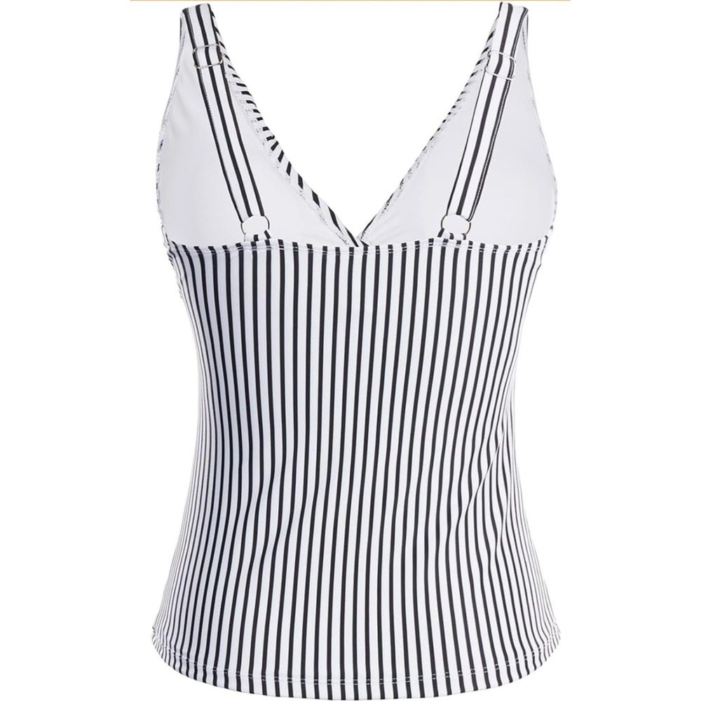 Yonique Black & White Halter Tankini Swim Top ONLY!  Size XL Ruffle Chest NEW - Picture 6 of 10